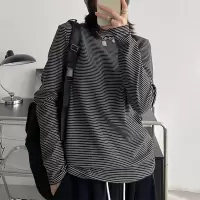 [3件8.5折67.9元,叠加优惠券]唐狮秋冬季打底衫女条纹修身显瘦内搭半高领上衣气淑女百搭潮