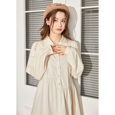 [2.5折价150元]唐狮秋冬新款女翻领长袖衬衫连衣裙百搭韩版减龄高级感时髦潮
