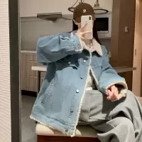 [3件8.5折237.9元,叠加优惠券]唐狮秋冬新款女翻领仿羊羔毛牛仔外套百搭温柔高级感气质别致