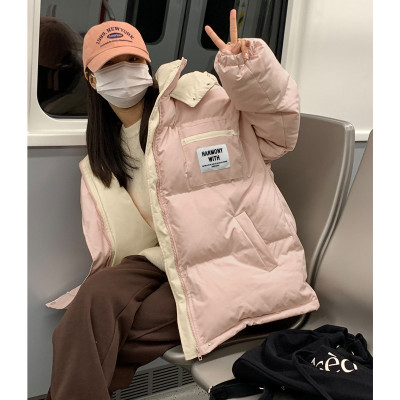 [1折价89.9元,叠加优惠券]唐狮秋冬新款女连帽短款口袋拉链织标棉衣百搭保暖时髦遮肉