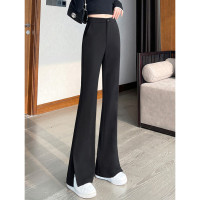 唐狮春秋季休闲长裤女高腰时尚喇叭裤黑色显瘦时尚高腰垂感喇叭裤女