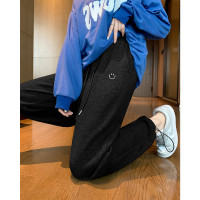 [2.5折价102元]唐狮女宽松笑脸刺绣松紧休闲运动长裤加绒