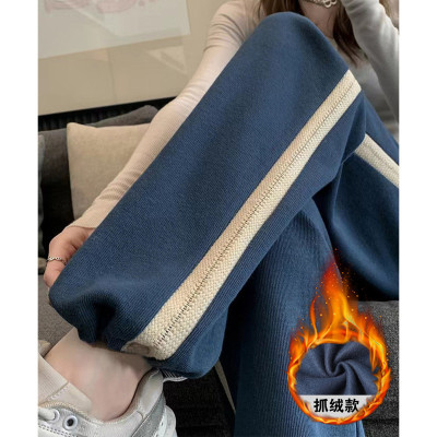 [1.5折价61元]唐狮春秋季加绒运动裤女侧边拼条休闲卫裤加绒加厚保暖卫裤休闲长裤女