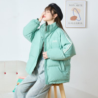 唐狮秋冬新款女立领撞色条羽绒服百搭别致保暖韩系潮流时髦