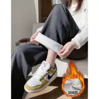 [3件8.5折76.4元,叠加优惠券]唐狮春秋加绒休闲裤女宽松深麻灰直筒裤加绒加厚保暖垂感拖地直筒长裤
