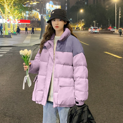 [2.5折价329.9元叠加优惠券]唐狮冬季羽绒服女立领短款拼色大口袋羽绒服外套男友风潮