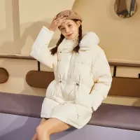 [1折价122.9元叠加优惠券]唐狮羽绒服女中长款韩版加厚带毛领时尚百搭外套上衣
