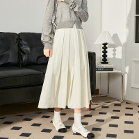 [1.5折价73元]唐狮半身裙女秋装新款遮肉百褶裙休闲百搭白色中长款a字裙