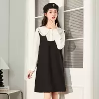 [1折价62.9元,叠加优惠券]唐狮背带裙女秋装可爱蝴蝶结韩版学院风宽松黑色显瘦半身裙中长款