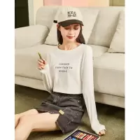 [8.5折价59.4元叠加优惠券]唐狮长袖宽松上衣女早秋季圆领T恤衫女士新款内搭打底衫xz