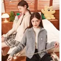 [3件8.5折135.9元,叠加优惠券]唐狮早秋新款女左胸小标立领针织开衫女日系学院风短款毛衣xz