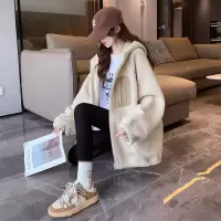 [3件8.5折169.9元,叠加优惠券]唐狮秋冬外套女新款韩版宽松连帽毛茸茸仿羊羔绒开衫上衣简约百搭