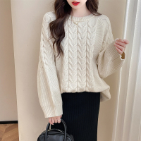 新款慵懒风绞花中长款套头毛线衫唐狮秋冬季奶fufu毛衣外套PO