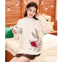 [2.5折价118元]兔八哥联名唐狮秋季新款女装毛衣外套女V领慵懒风软糯毛衣xz