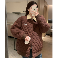唐狮棉服女轻薄款新款冬装棉衣小个子菱形格衬衫式夹棉外套K