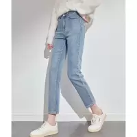 [2件8.8折]唐狮秋冬季新款牛仔裤女高腰显瘦烟管裤子九分直筒黑色加绒微喇