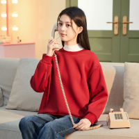 唐狮冬季新款女卫衣圆领宽松简约休闲上衣加绒加厚卫衣外套