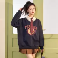 [3件8.5折118.9元,叠加优惠券]唐狮秋季新款女卫衣假两衬衫领oversize宽松学院风上衣
