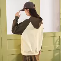 [2.5折价106.4元叠加优惠券]唐狮秋季新款女卫衣连帽宽松学院插肩袖设计感小个子女上衣