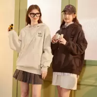 [2.5折价92元]唐狮秋季新款女卫衣连帽宽松简约设计感oversize卡通图案上衣