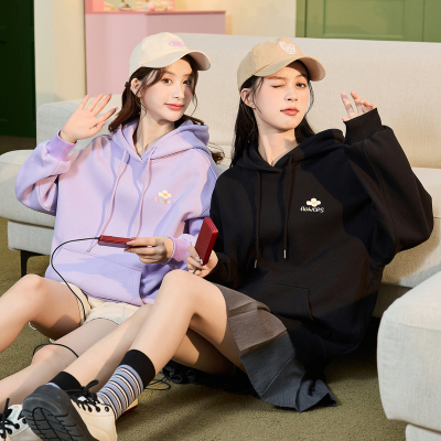 [2.5折价115元]唐狮秋季新款连帽卫衣女宽松bf慵懒风套头上衣简约设计感外套