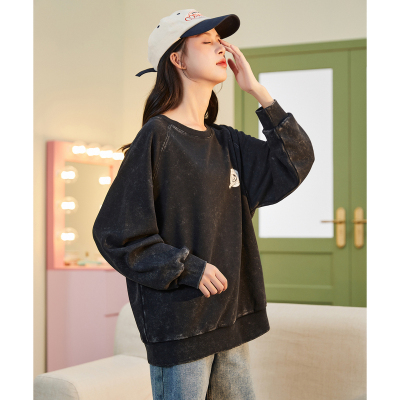 [2.5折价150元]唐狮秋季新款女卫衣圆领独特别致后背图案ins套头上衣慵懒风