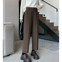 [2.5折价90元]唐狮毛呢西装裤女秋冬新款烟管裤子显瘦直筒高腰哈伦九分裤A
