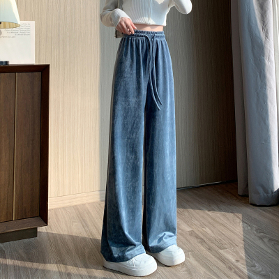 [8.5折价93.4元叠加优惠券]唐狮灯芯绒阔腿休闲裤女冬季雪尼尔直筒松紧腰百搭加厚裤子wp