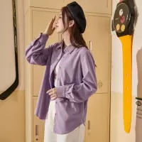 [3件8.5折110.4元,叠加优惠券]唐狮秋冬新款紫色灯芯绒衬衫女设计感别致刺绣上衣今年流行