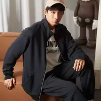 [2件8.8折]唐狮秋冬新款休闲运动男加绒开衫卫衣外套男立领时尚加厚