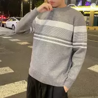 [3件8.5折144.4元,叠加优惠券]唐狮男士毛衣冬季新款简约撞色商务休闲男毛衫圆领灰色毛衣潮