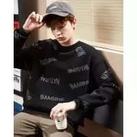 [8.5折价101.9元叠加优惠券]唐狮黑色毛衣男秋季新款字母满印设计感上衣百搭潮酷男毛线衫