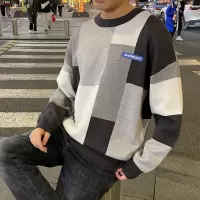 [3件8.5折186.9元,叠加优惠券]唐狮秋冬季新款男士毛衣圆领宽松休闲撞色拼接上衣男装男毛衫潮流