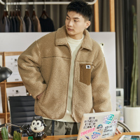 [2.5折价190元]唐狮秋冬季新款仿羊羔绒棉衣男士短款拼接口袋加厚外套棉服袄子