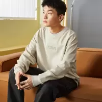 [1.5折价61元]唐狮春秋冬季新款圆领卫衣男士加绒压印字母宽松套头外套潮牌