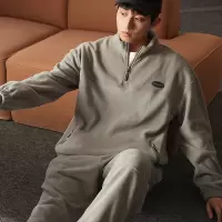 [2件8.8折]唐狮摇粒绒男冬季新款立领半开胸休闲运动加绒户外潮