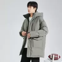 [3件8.5折424.9元,叠加优惠券]唐狮冬季新款男羽绒服中长款连帽立领撞色面包服绒加厚外套