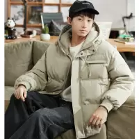 [3件8.5折450.4元,叠加优惠券]唐狮新款男装羽绒服连帽短款面包服绒工装户外加厚外套潮流