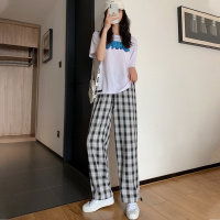 [1折价39.9元,叠加优惠券]唐狮年新款休闲裤女韩版格纹小标设计感小众阔腿裤宽松百搭潮