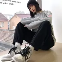 [1折价45.9元叠加优惠券]唐狮加绒运动裤女新款束脚直筒宽松笑脸印花休闲裤子