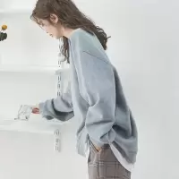 [1折价89.9元,叠加优惠券]唐狮年卫衣女春季新款宽松纯色高级慵懒风长袖圆领外套上衣潮