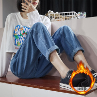 唐狮加绒牛仔裤女中腰常规修身显瘦哈伦裤加绒牛仔长裤