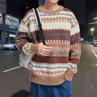 唐狮男士毛衣毛衣男针织衫男男士针织衫男满身提花图案圆领毛衫男毛衣