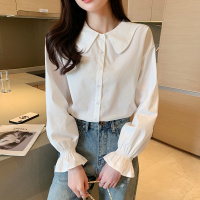 唐狮春季衬衫女娃娃领长袖纯棉上衣小个子甜美ins风潮