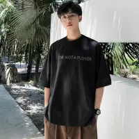 [1折价22.9元,叠加优惠券]唐狮男士T恤男款运动T恤宽松T恤男前胸贴钻文字短袖T恤男式T恤