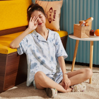 唐狮睡衣女夏女士家居服短袖休闲开衫女夏季薄款睡衣夏天