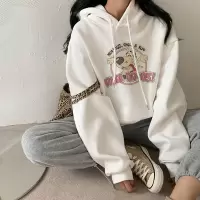 [1折价49.9元叠加优惠券]唐狮秋冬季卫衣女新款宽松百搭趣味狗狗印花连帽上衣可爱流行