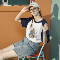 帕丁顿熊联名唐狮夏装新款短袖T恤设计感女小众拼接体恤潮