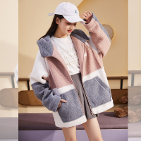 唐狮秋冬季新款工装外套女拼接ins潮酷仿羊羔毛大衣休闲 百搭上衣