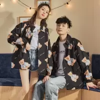 [1折价56.9元,叠加优惠券]唐狮春季新款情侣外套小熊印花情侣装潮流休闲情侣夹克衬衫领
